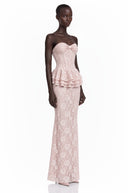 Maristella Pink Strapless Corset Lace Maxi Dress