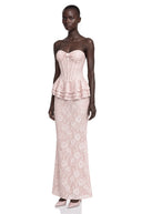 Maristella Pink Strapless Corset Lace Maxi Dress