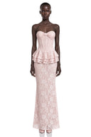 Maristella Pink Strapless Corset Lace Maxi Dress