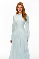 Allegra Green High Neck Glossy Ruched Maxi Dress