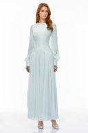 Allegra Green High Neck Glossy Ruched Maxi Dress