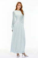 Allegra Green High Neck Glossy Ruched Maxi Dress