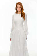 Allegra White High Neck Glossy Ruched Maxi Dress