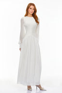Allegra White High Neck Glossy Ruched Maxi Dress