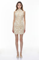 Kennedy Neutral High Neck Lace Mini Dress