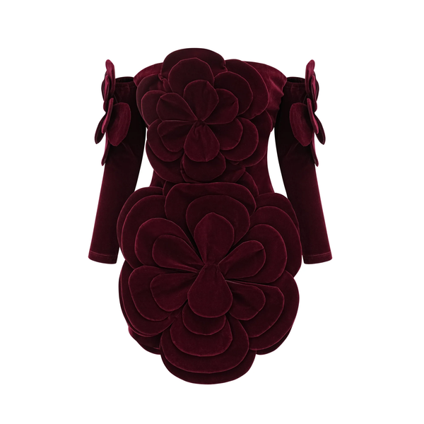Rhea Burgundy Velvet Rosette Mini Dress