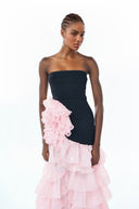 Martina Color Block Floral Applique Layered Maxi Dress