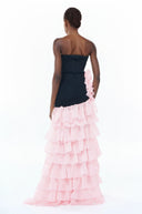 Martina Color Block Floral Applique Layered Maxi Dress