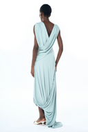 Giulia Mint Green Draped Asymmetrical Maxi Dress