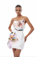 Bianca White Strapless Lily Appliqué Flared Mini Dress