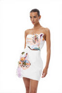 Bianca White Strapless Lily Appliqué Flared Mini Dress