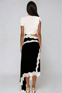 Prudence Asymmetric Lace Satin Maxi Dress In Black