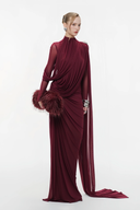 Manon Red Asymmetrical Ribbon Ruched Maxi Dress