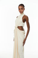 Éclat Neutral Braid Detail Ruched Maxi Dress