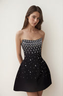 Mireille Black Embellished Strapless Mini Dress