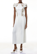 Urvashi White Floral Lace Pleated Midi Dress