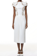 Urvashi White Floral Lace Pleated Midi Dress
