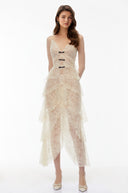 Bardot Cream Layered Floral Lace Maxi Dress with Bow