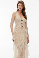 Bardot Cream Layered Floral Lace Maxi Dress with Bow