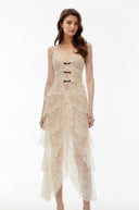 Bardot Cream Layered Floral Lace Maxi Dress with Bow