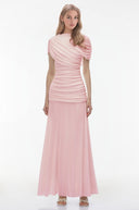 Briseis Pink Crew Neck Ruched Maxi Dress