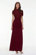 Briseis Red Crew Neck Ruched Maxi Dress