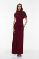 Briseis Red Crew Neck Ruched Maxi Dress