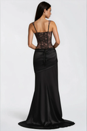 Oriol Black Lace Top & Ruched Skirt Set