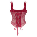 Oriol Red Lace Top & Ruched Skirt Set