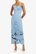 Cléa Blue Strapless Floral Embroidered Maxi Dress