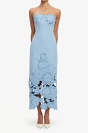 Cléa Blue Strapless Floral Embroidered Maxi Dress