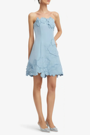 Cléa Blue Strapless Floral Embroidered Mini Dress