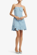 Cléa Blue Strapless Floral Embroidered Mini Dress