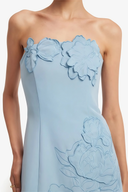 Cléa Blue Strapless Floral Embroidered Mini Dress