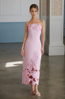 Cléa Pink Strapless Floral Embroidered Maxi Dress