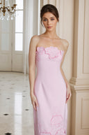 Cléa Pink Strapless Floral Embroidered Maxi Dress