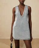 Dahlia blue crystal sleeveless denim mini dress