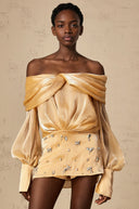 Desdemona gold crystal-embellished panelled mini dress