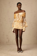 Desdemona gold crystal-embellished panelled mini dress