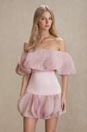 Kiara Pink Off-Shoulder Ruffled Mini Dress