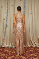 Sloane Rose Gold Halterneck Embellished Maxi Dress