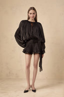 Aveline Black Fully Pleated Draped Mini Dress