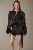 Aveline Black Fully Pleated Draped Mini Dress