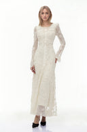 Piper Neutral 3D-Floral Embroidered Lace Maxi Dress