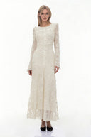 Piper Neutral 3D-Floral Embroidered Lace Maxi Dress