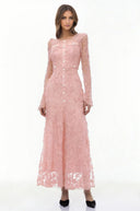 Piper Pink 3D-Floral Embroidered Lace Maxi Dress