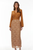 Sidony Brown Plunge Neck Lace Maxi Dress