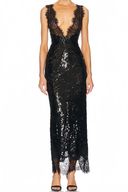 Zia Black Lace Panel Sequined Maxi Dress