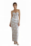 Ottavia White Floral Lace Corset Maxi Dress