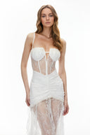 Isolde White Floral Lace Corset Maxi Dress